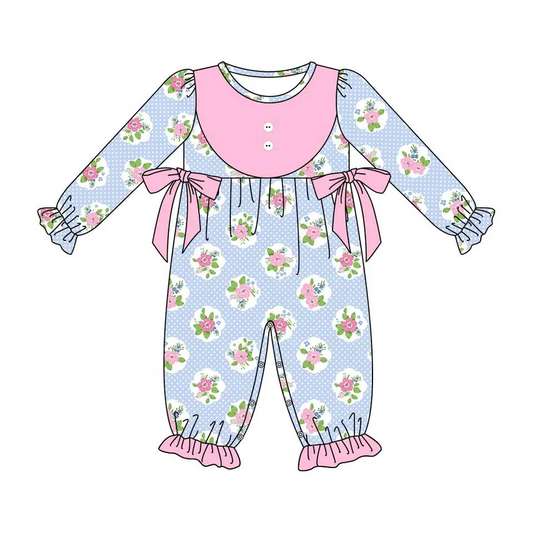 LR0788 preorder western flower long sleeve girl romper 20231003