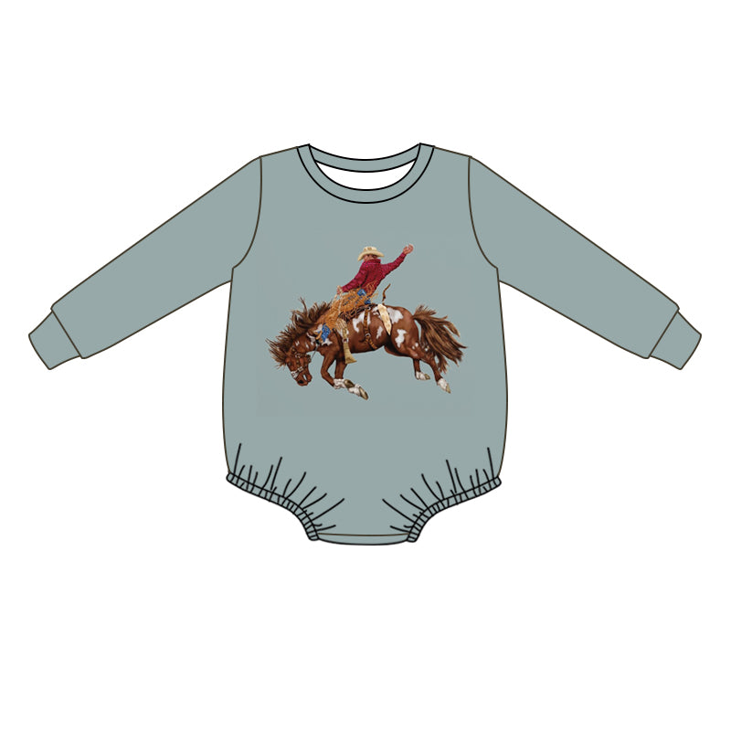 LR0793 preorder western horse long sleeve pink girl romper 20231010