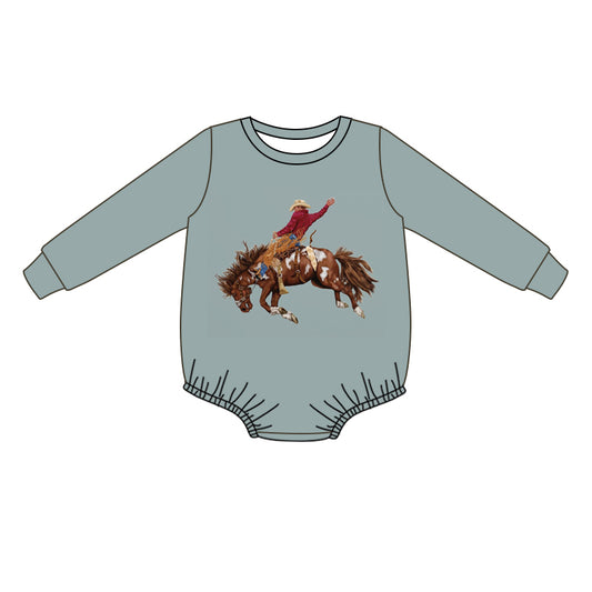 LR0793 preorder western horse long sleeve pink girl romper 20231010