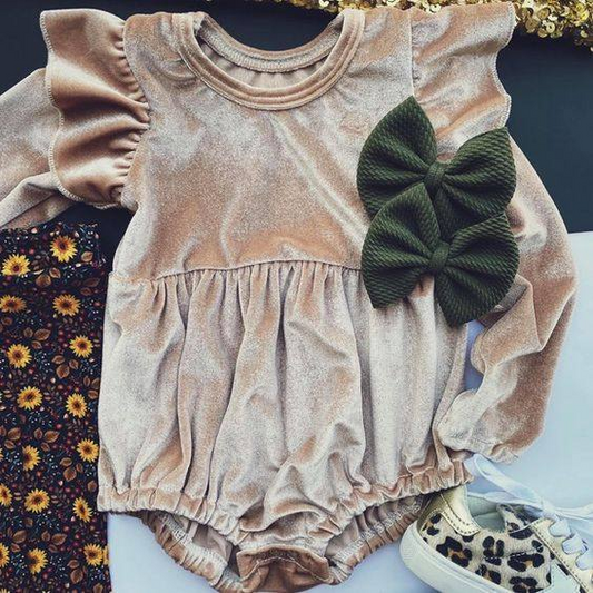 LR0796 preorder velvet light brown long sleeve kids girl romper 20231019