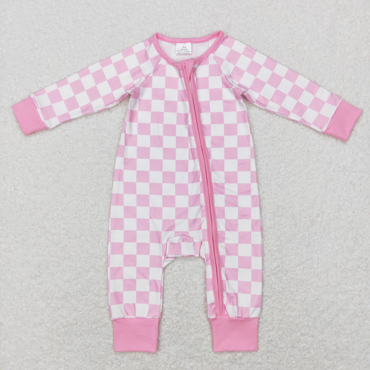 LR0810Checkerbroad zip up long sleeve girl pink romper 20231130 RTS