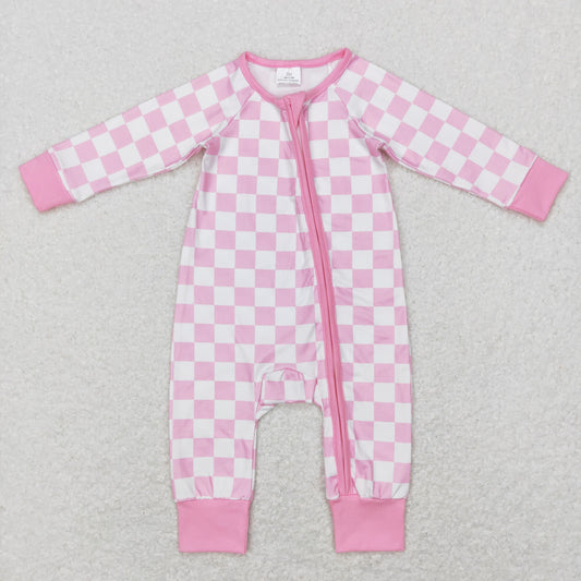 LR0810Checkerbroad zip up long sleeve girl pink romper 20231130 RTS