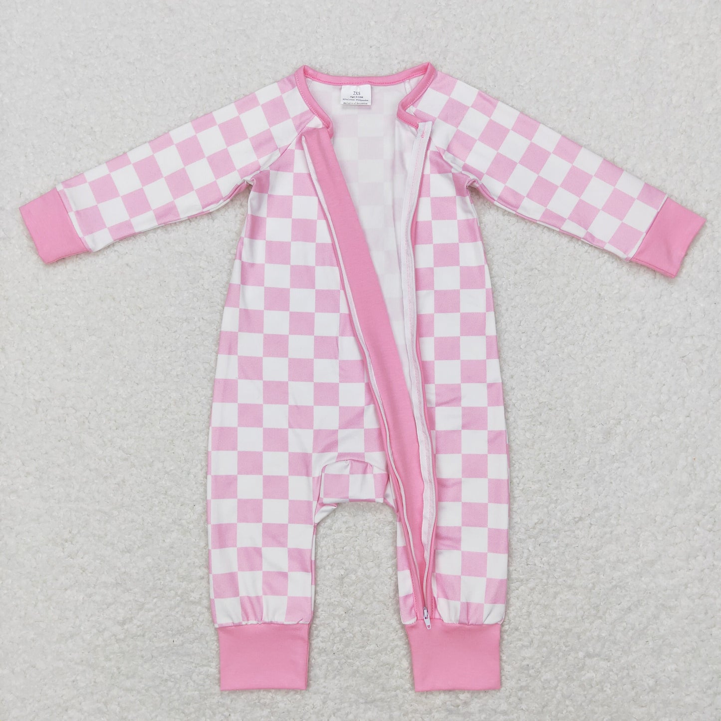 LR0810Checkerbroad zip up long sleeve girl pink romper 20231130 RTS