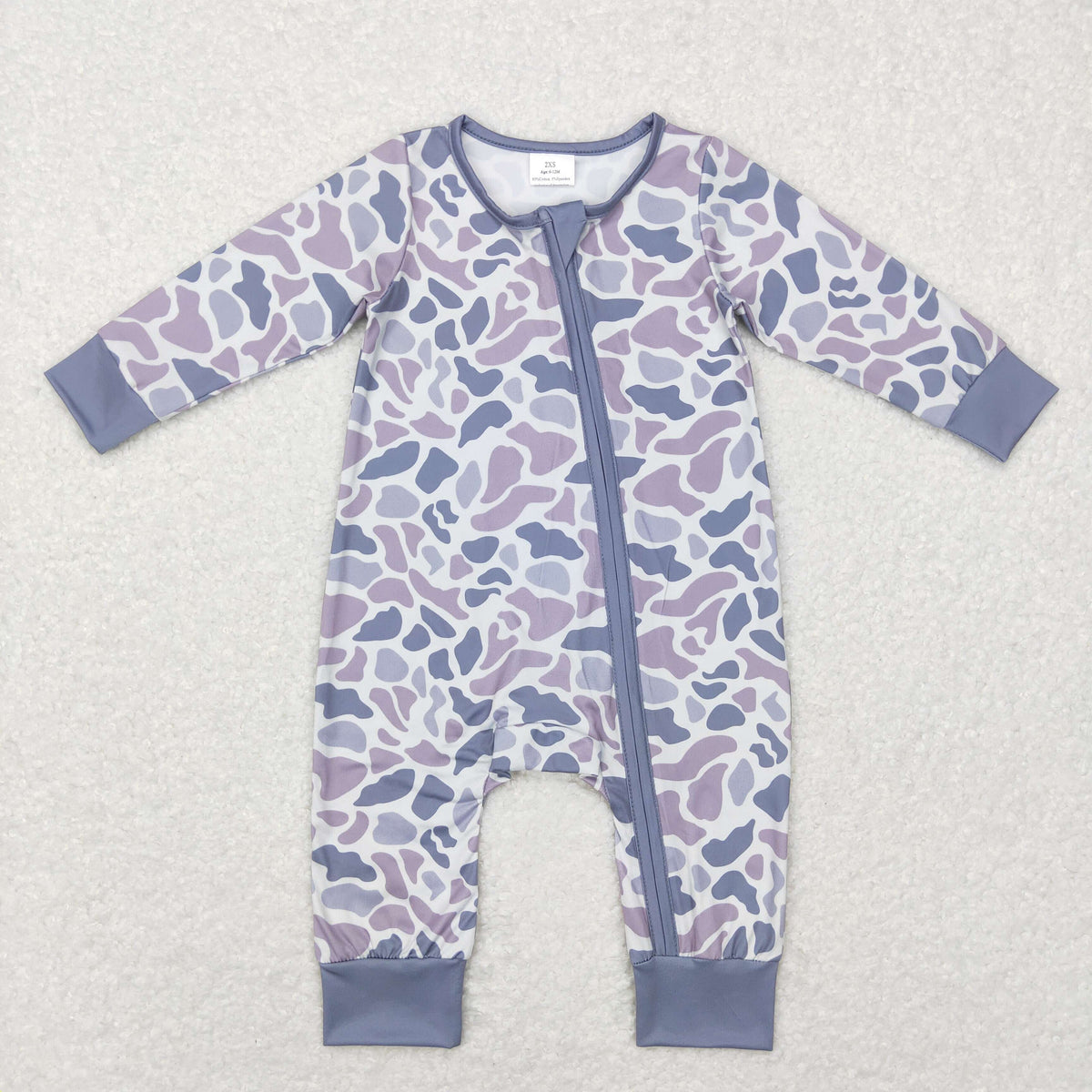 NO MOQ RTS LR0819 Baby Girl Clothes Lavender Purple Camo Print Long Sleeve Zipper Romper 202610