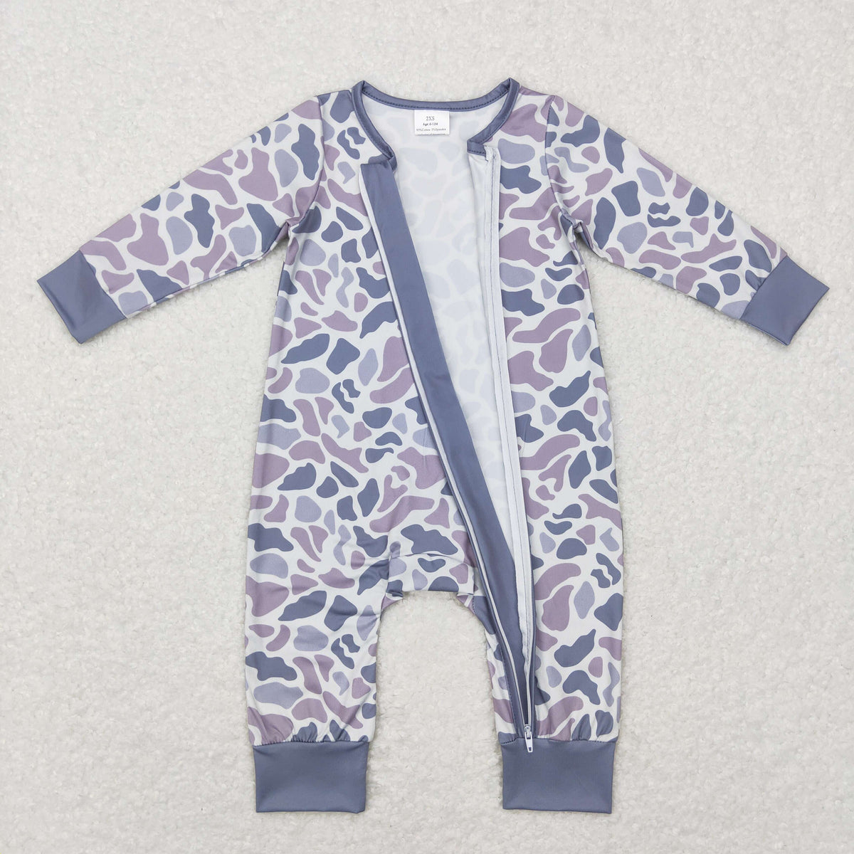 NO MOQ RTS LR0819 Baby Girl Clothes Lavender Purple Camo Print Long Sleeve Zipper Romper 202610