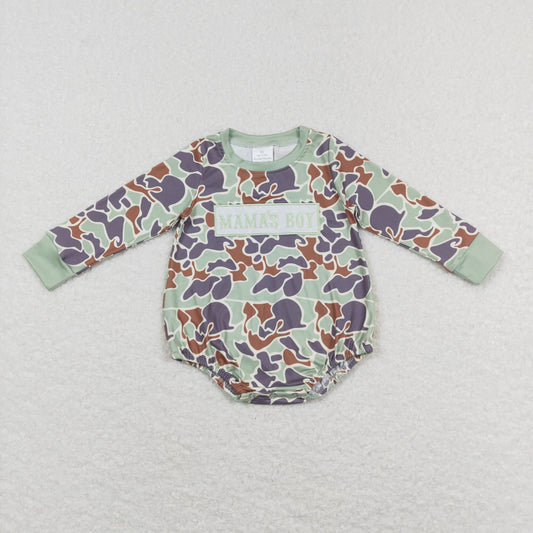 NO MOQ RTS LR0829 Baby Boy Clothes Retro Camo Mamas Boy Embroidery Print Long Sleeve Bubble Romper 202610