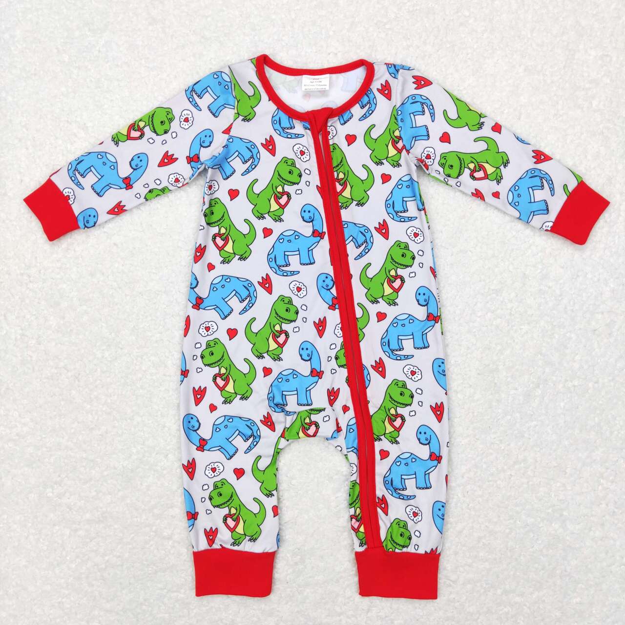 LR0831 love valentines zip up long sleeve dinosaur girl romper 20231130 RTS