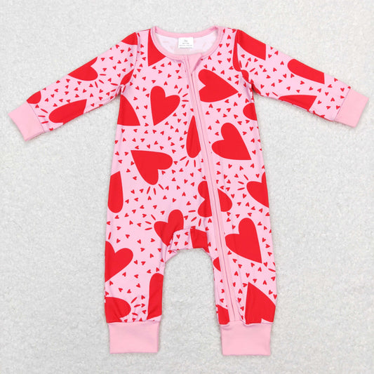 LR0839 valentine love zip up long sleeve girl romper 2023112 RTS