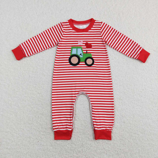 LR0846 RTS  embroidery love valentine tractor girl romper 202401