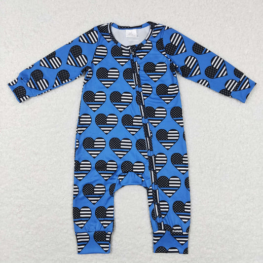 LR0850 western love blue valentines long sleeve boy kids sleep romper RTS 202312