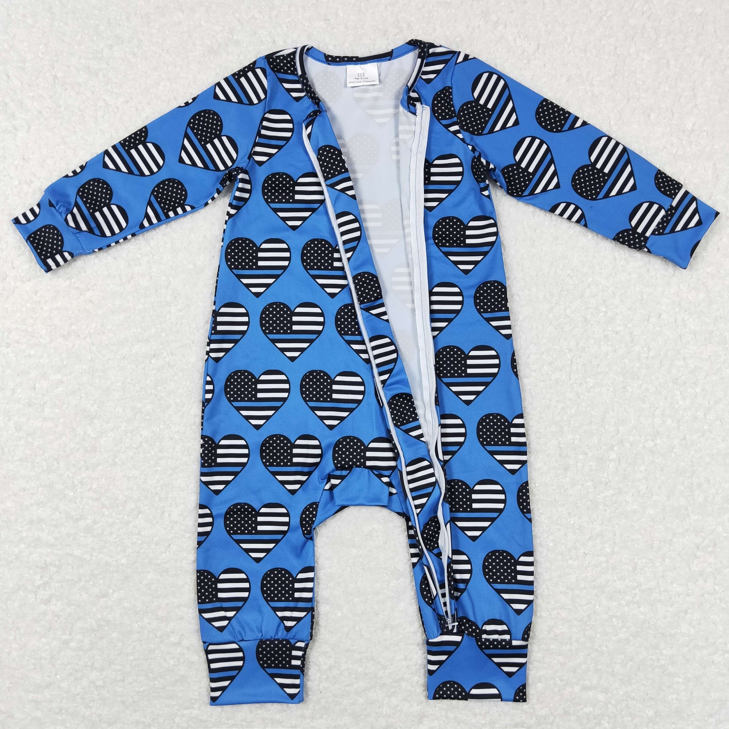 LR0850 western love blue valentines long sleeve boy kids sleep romper RTS 202312