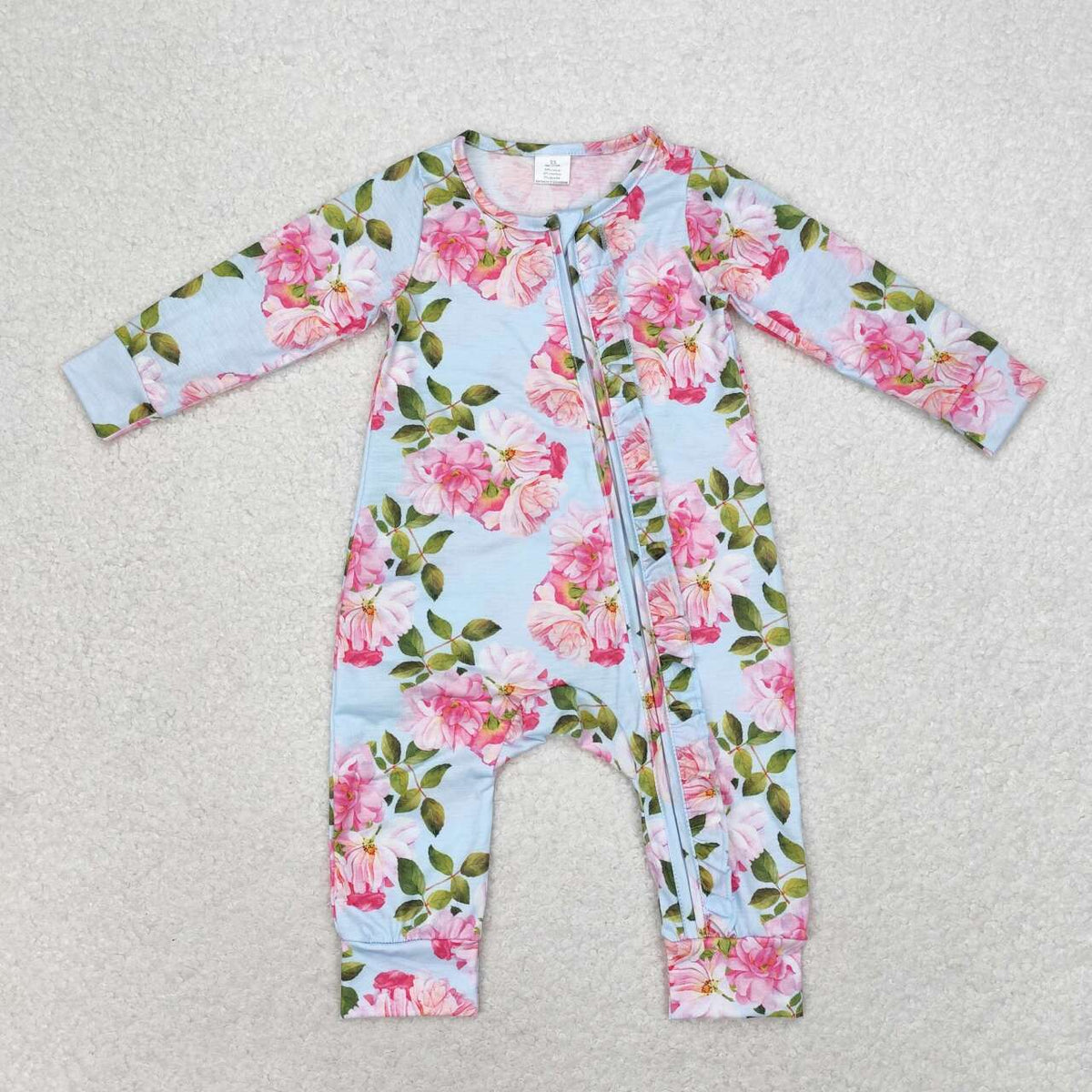 NO MOQ RTS LR0880 Bamboo Baby Girl Clothes Pink Peony Floral Print Long Sleeve Zipper Romper 202610