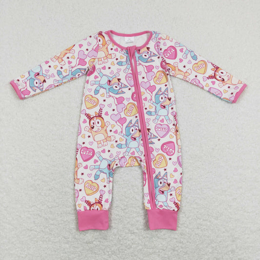 LR0886 Valentine bluey love Zipper girl romper 202401 RTS