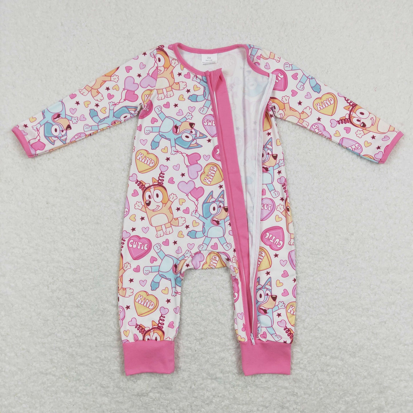 LR0886 Valentine bluey love Zipper girl romper 202401 RTS