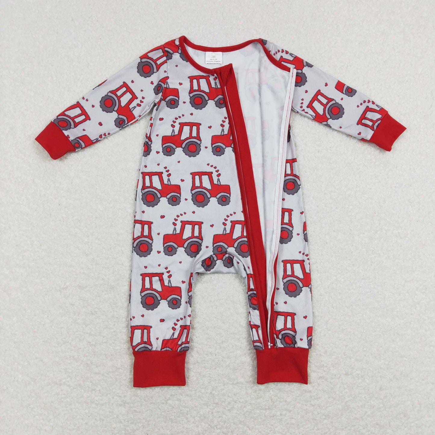 LR0887 Valentine tractor love Zipper girl romper 202401 RTS