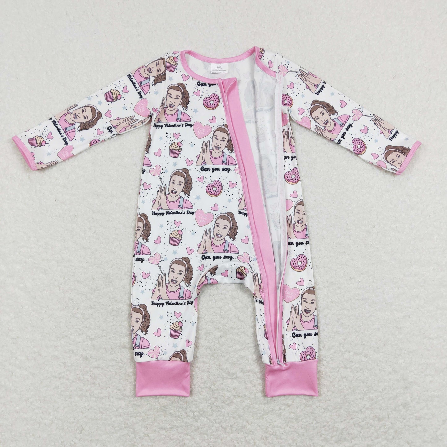 LR0887 Valentine Mr riches love Zipper girl romper 202401 RTS