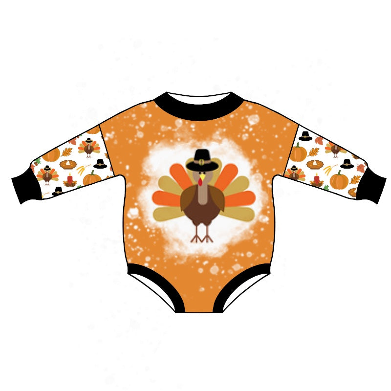 LR1017 Thanksgiving turkey pumpkin boy romper 202405 preorder