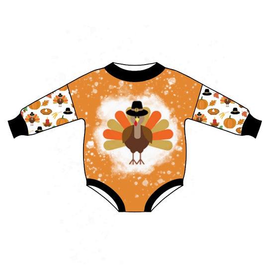 LR1017 Thanksgiving turkey pumpkin boy romper 202405 preorder