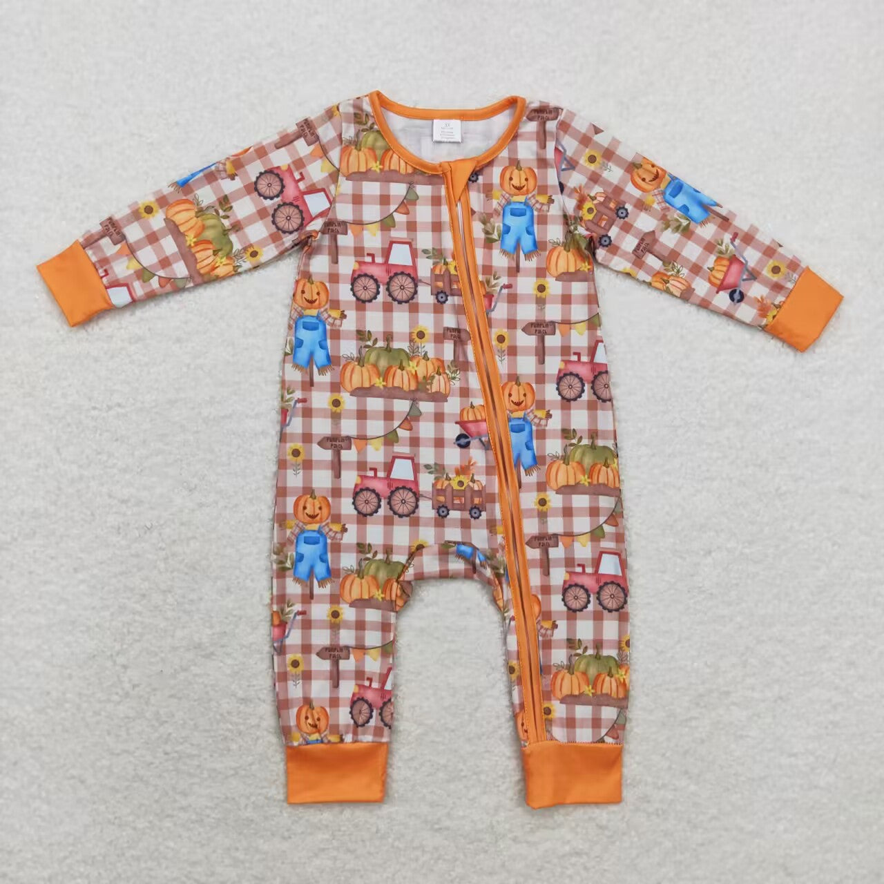 LR1046-BAMBOO Halloween pumpkin girl boy kids romper 202408 RTS