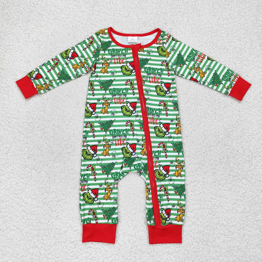 LR1055 Christmas grinch western boy kids romper 202406 RTS Sibling