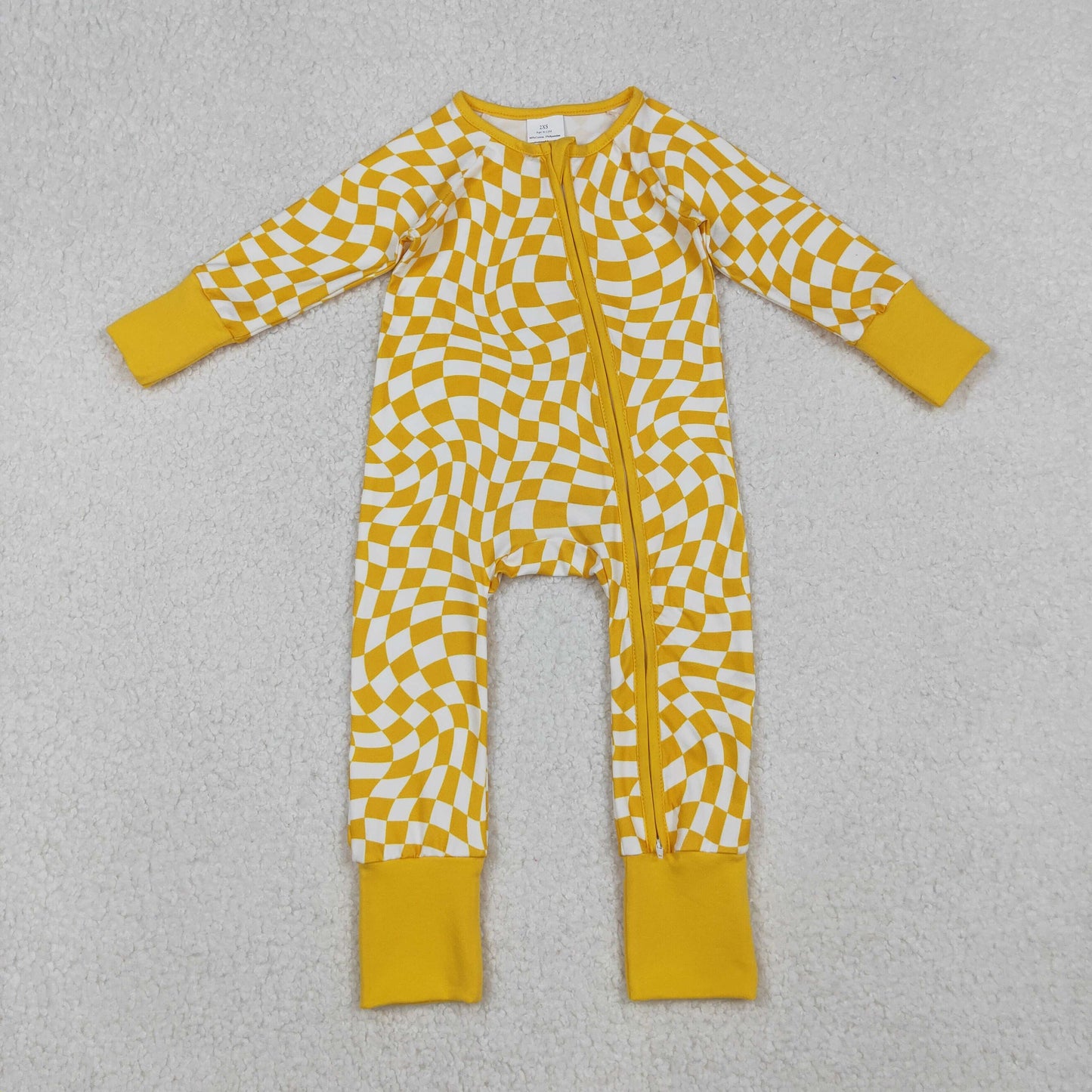 LR1089 yellow checkerboard boy romper 202509 RTS
