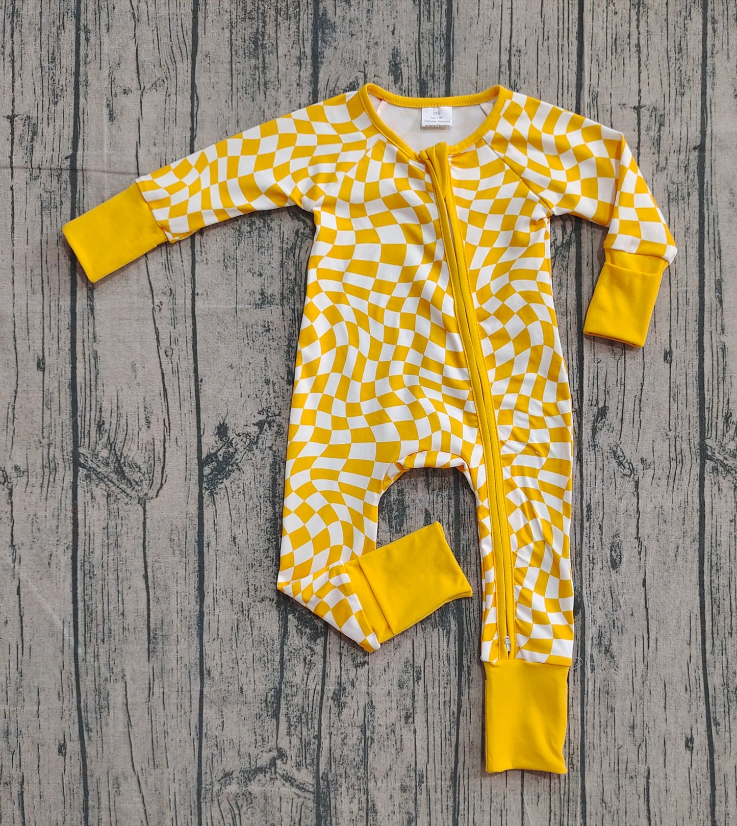 LR1089 yellow checkerboard boy romper 202509 preorder
