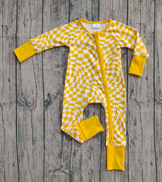 LR1089 yellow checkerboard boy romper 202509 preorder