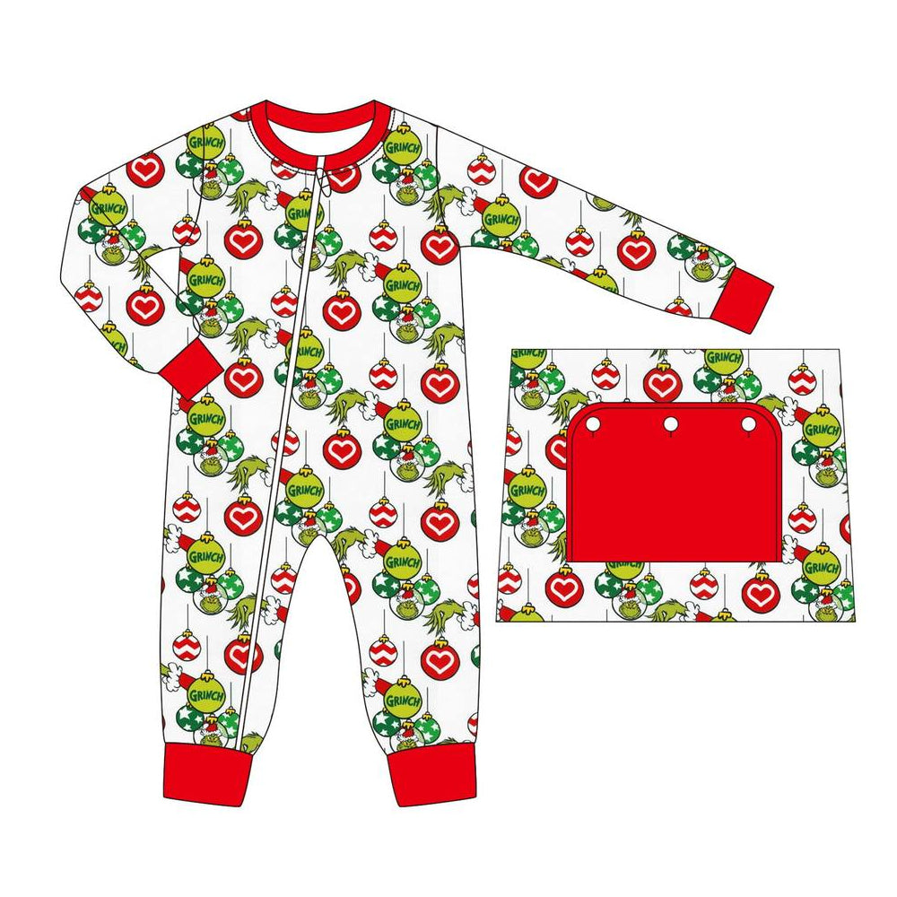 LR1112 Christmas grinch boy romper 202405 preorder sibling