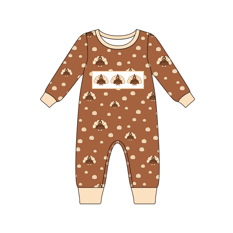 LR1127 turkey pumpkin girl romper 202405 preorder sibling