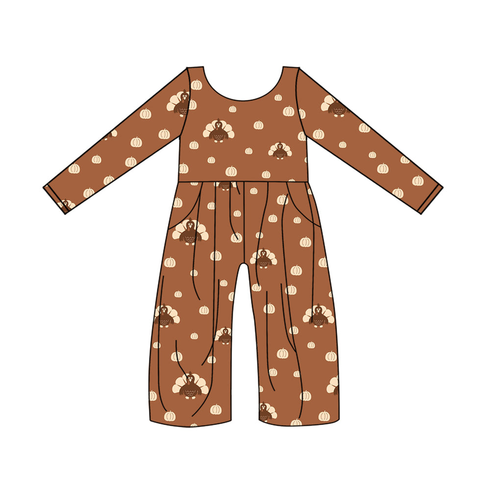 LR1138 preorder  turkey pumpkin  long sleeve girl jumpsuit overall 202405