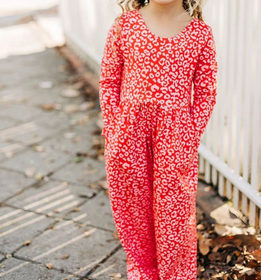 LR1139 preorder leopard long sleeve girl jumpsuit overall 202405