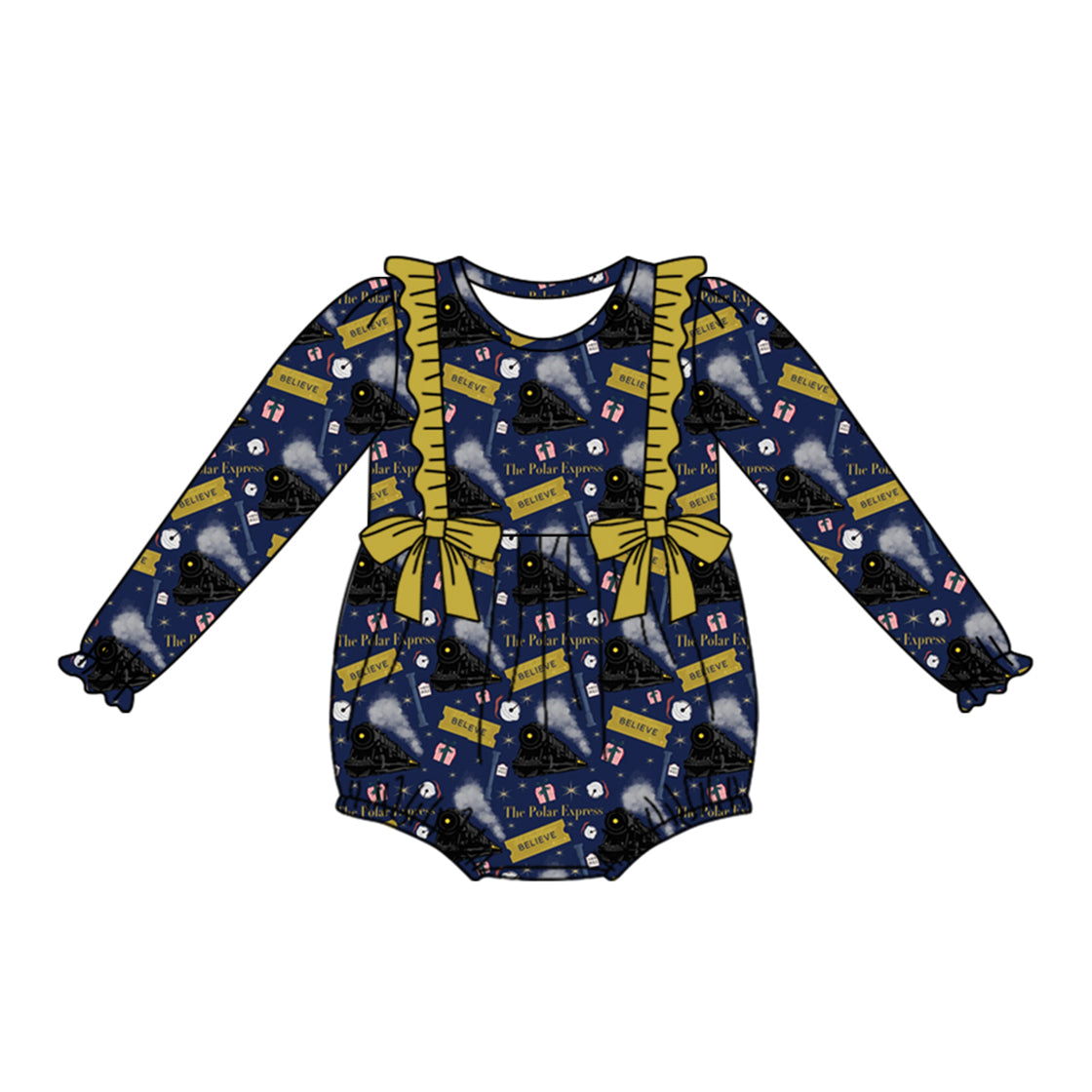 LR1145 Christmas believe train girl romper 202405 preorder sibling