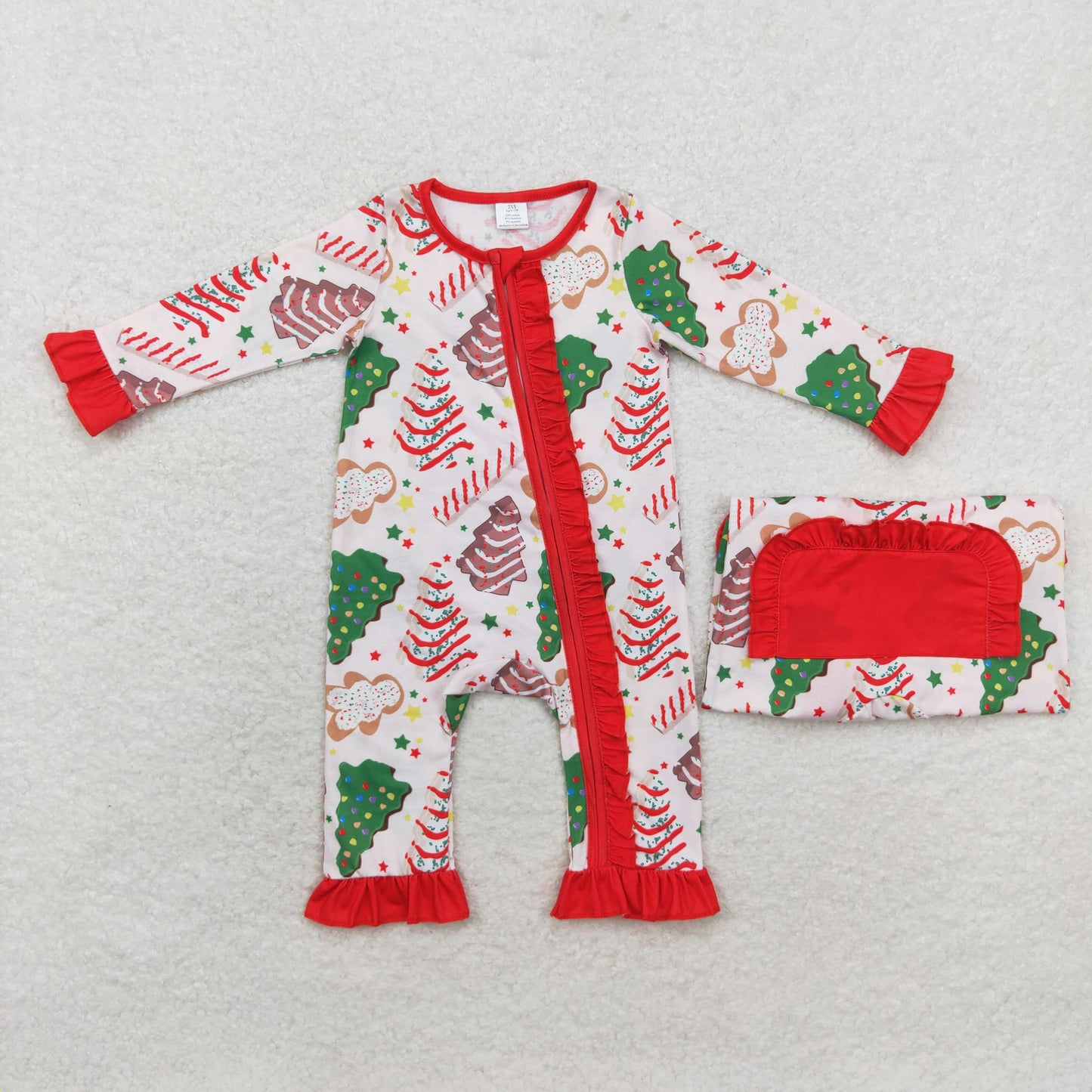 LR1149 BAMBOO Christmas tree cake girl romper 202408 sibling