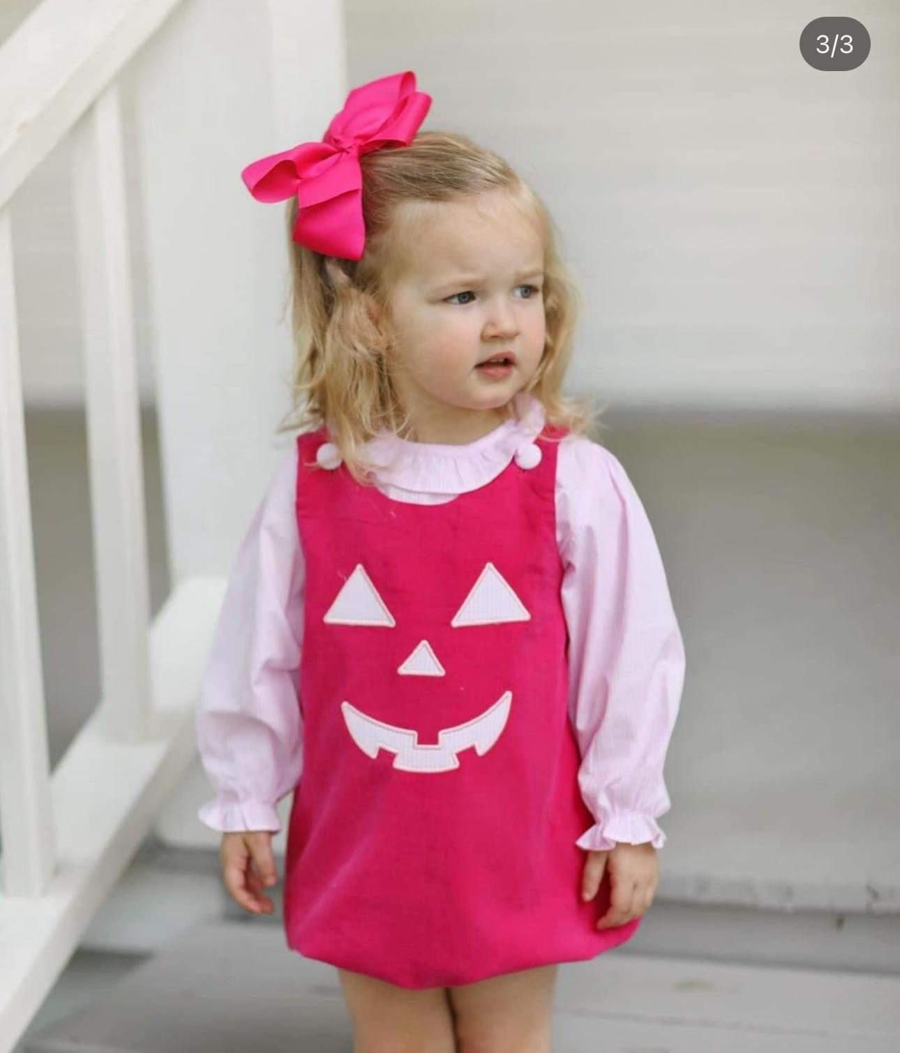 SR1925 embroidery pumpkin smile face Halloween pink girl romper 202407 sibling RTS