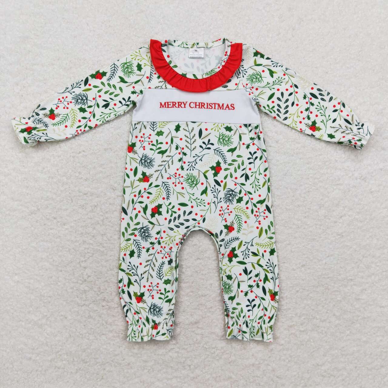 LR1176 embroidery Merry Christmas girl romper 202407 sibling RTS