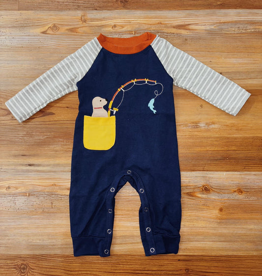 LR1179 fishing dog boy romper 202406 preorder sibling