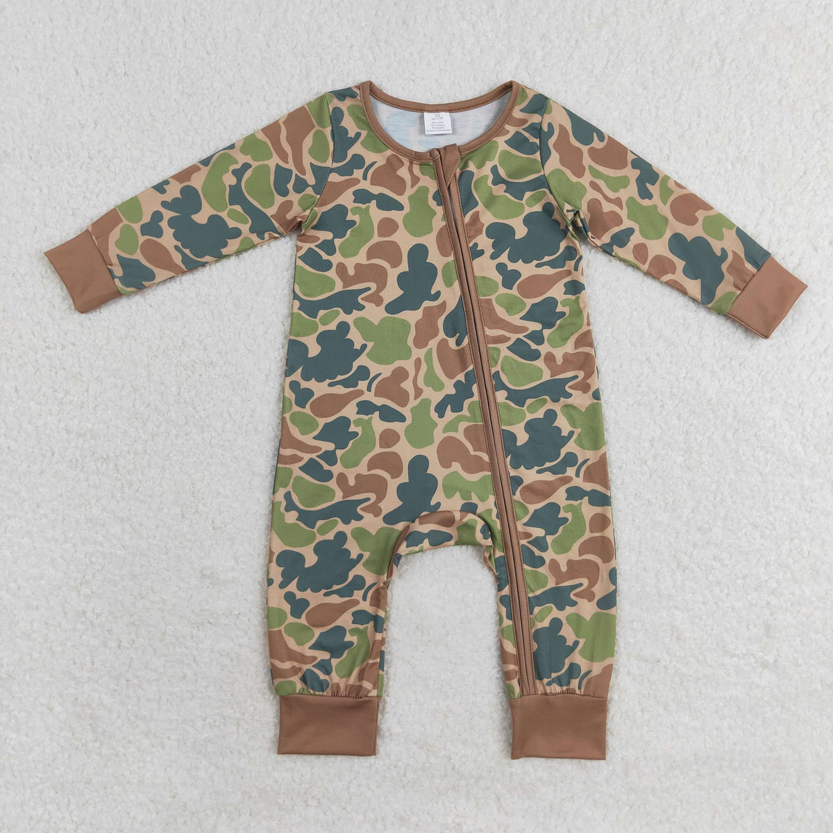 NO MOQ RTS LR1203 Baby Boy Clothes Retro Green Brown Camo Print Long Sleeve Zipper Romper 202610
