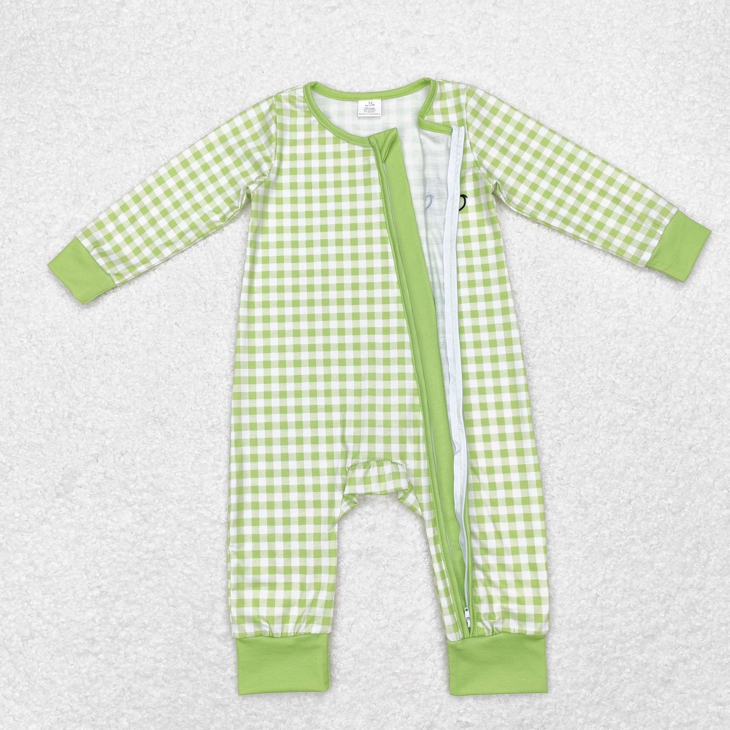 Bamboo Christmas grinch green checkerboard sibling LR1251 girl romper 202408