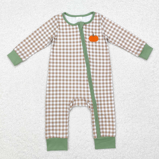 Halloween pumpkin checkerboard sibling LR1254 embroidery girl romper 202409 RTS