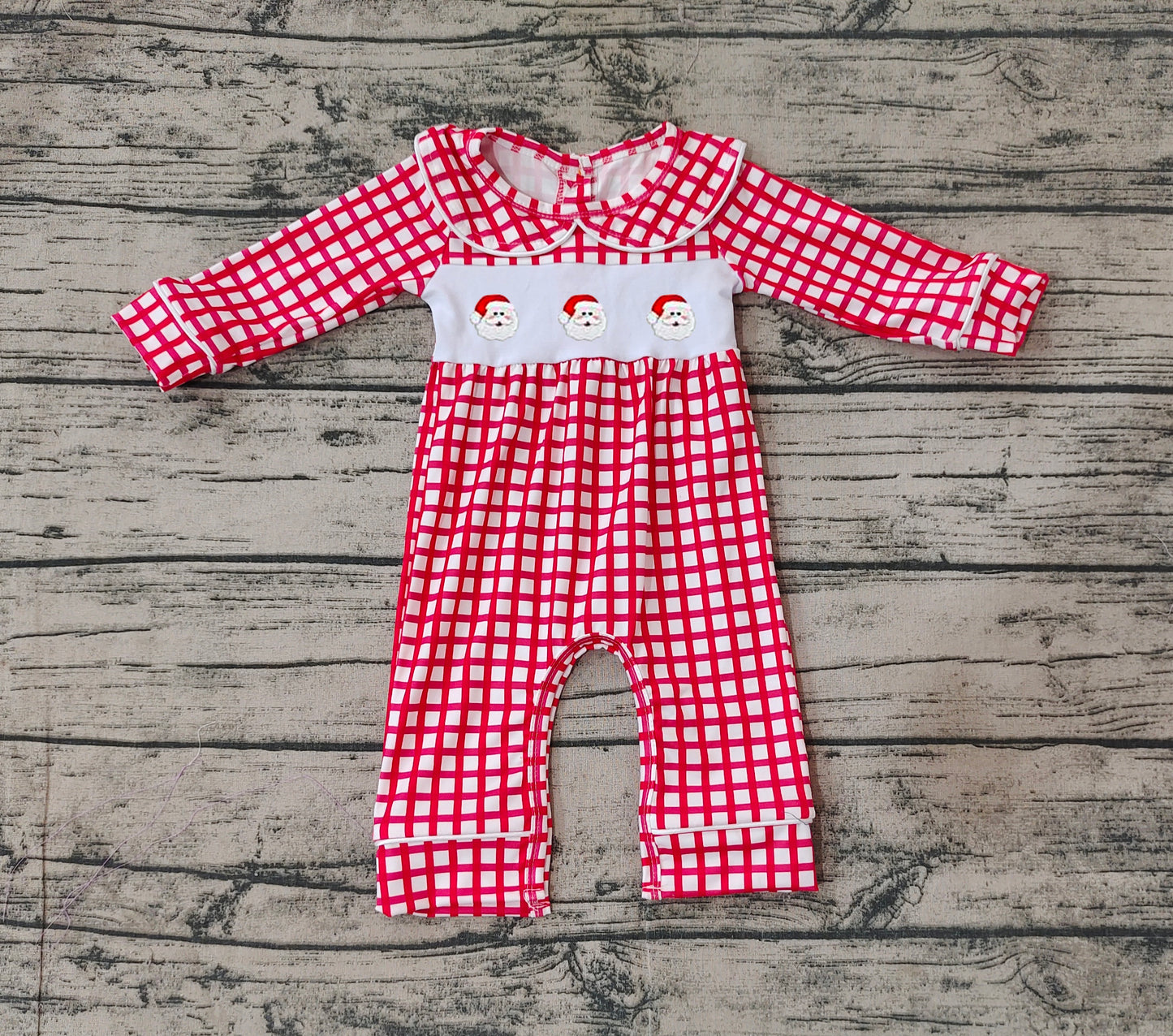 LR1263 Embroidery Christmas girl plaid romper 202409 sibling RTS