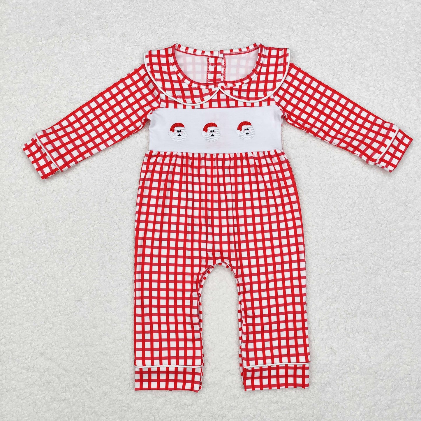 LR1263 Embroidery Christmas girl plaid romper 202409 sibling RTS