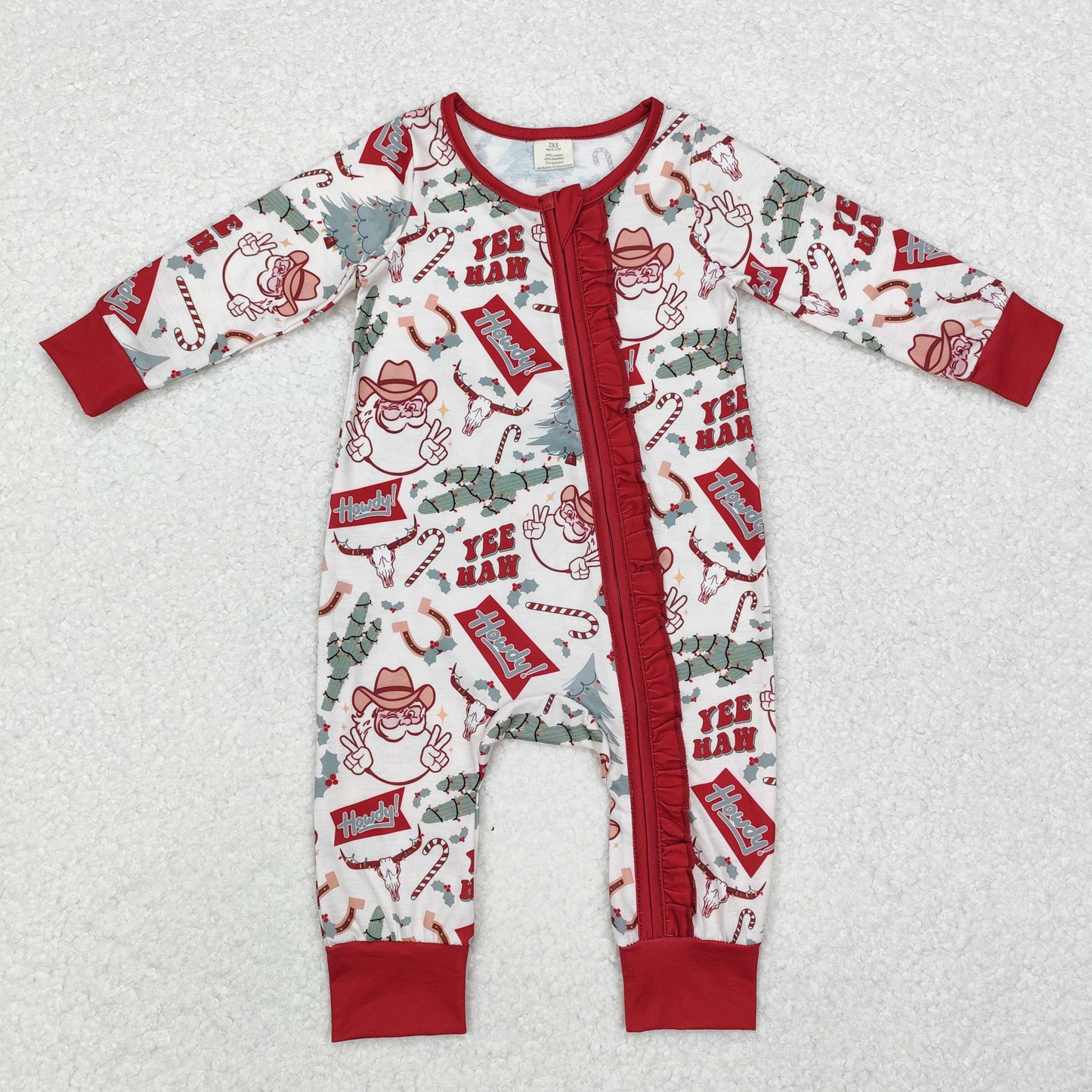 BAMBOO LR1277 Christmas santa western rodeo sibling girl romper 202410 RTS