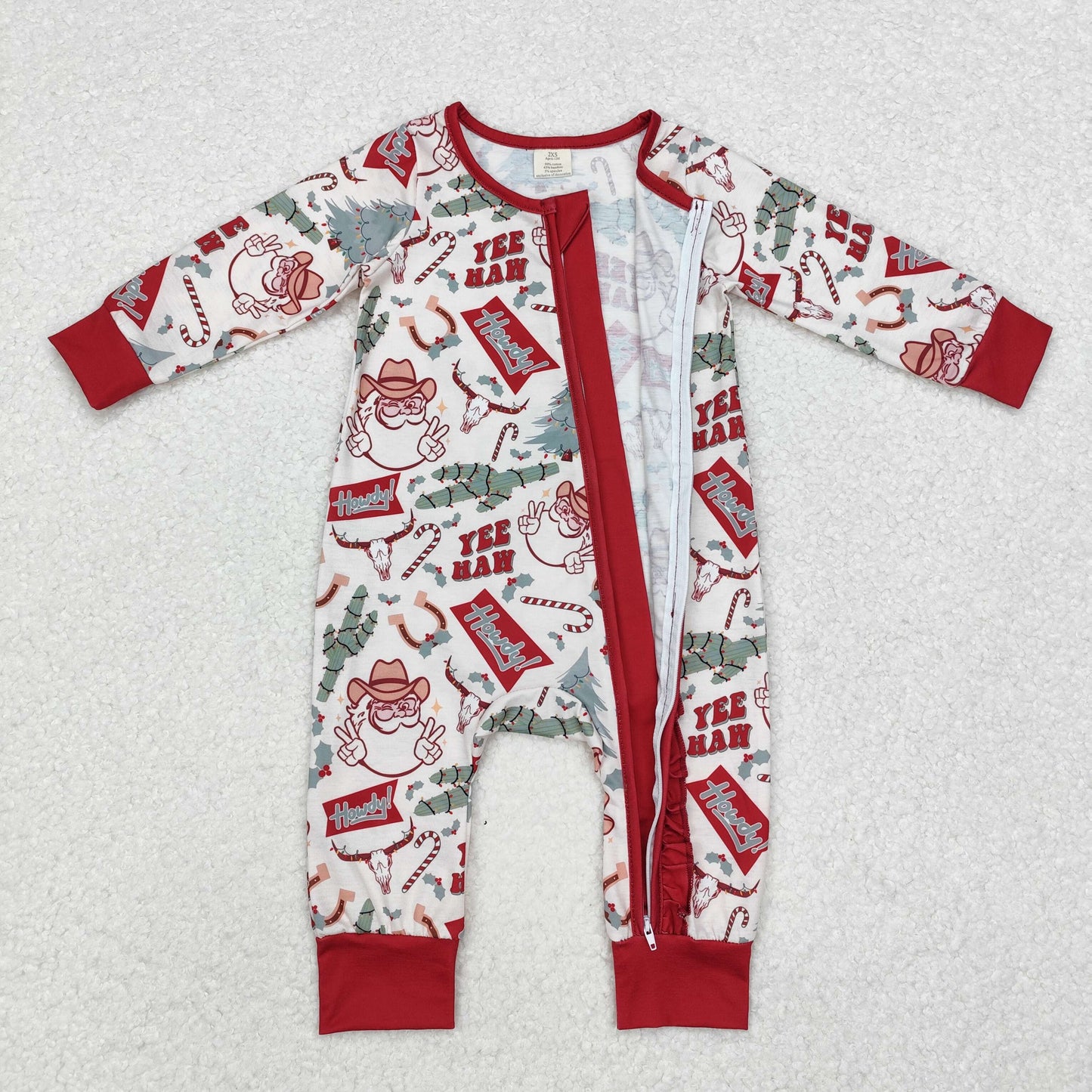 BAMBOO LR1277 Christmas santa western rodeo sibling girl romper 202410 RTS