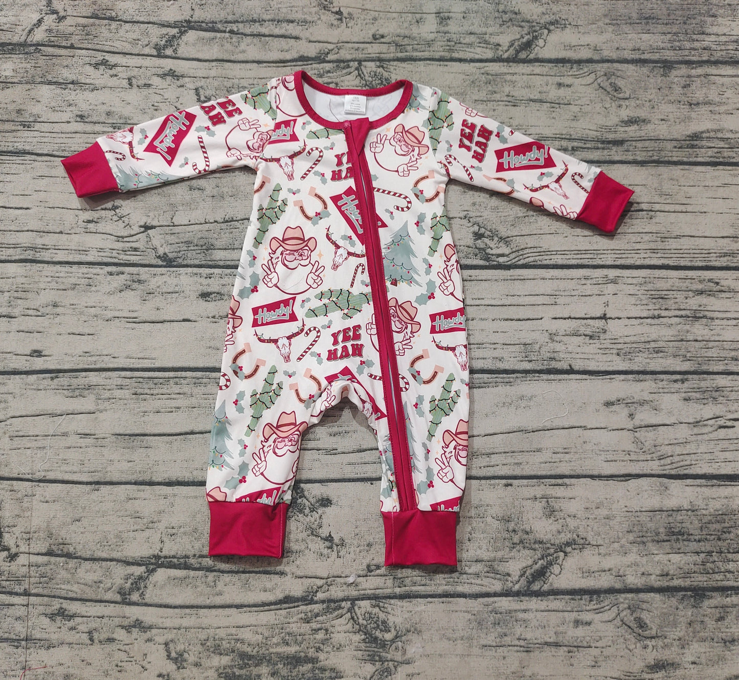 LR1278 BAMBOO Christmas santa western rodeo  sibling boy romper 202410 RTS