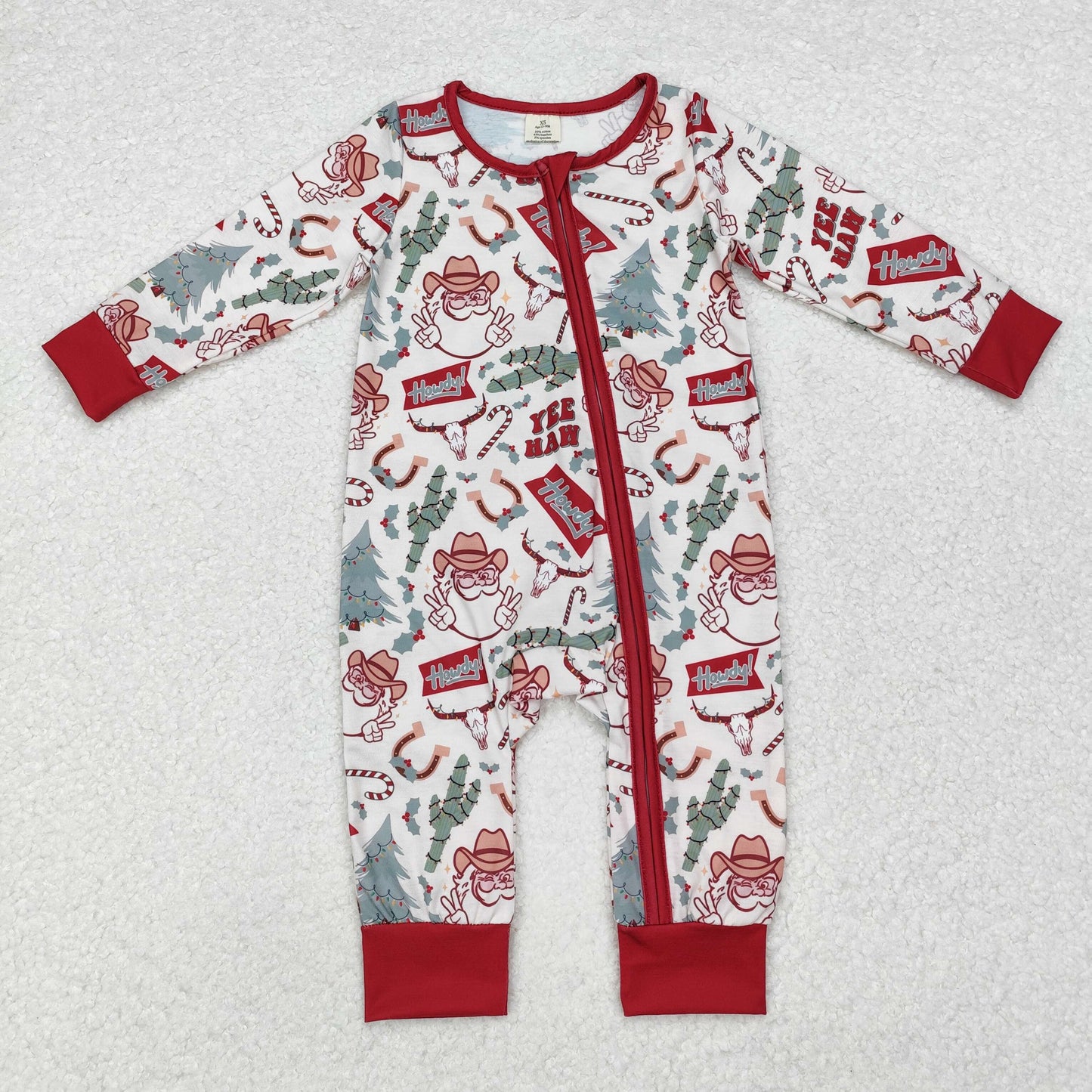 LR1278 BAMBOO Christmas santa western rodeo  sibling boy romper 202410 RTS