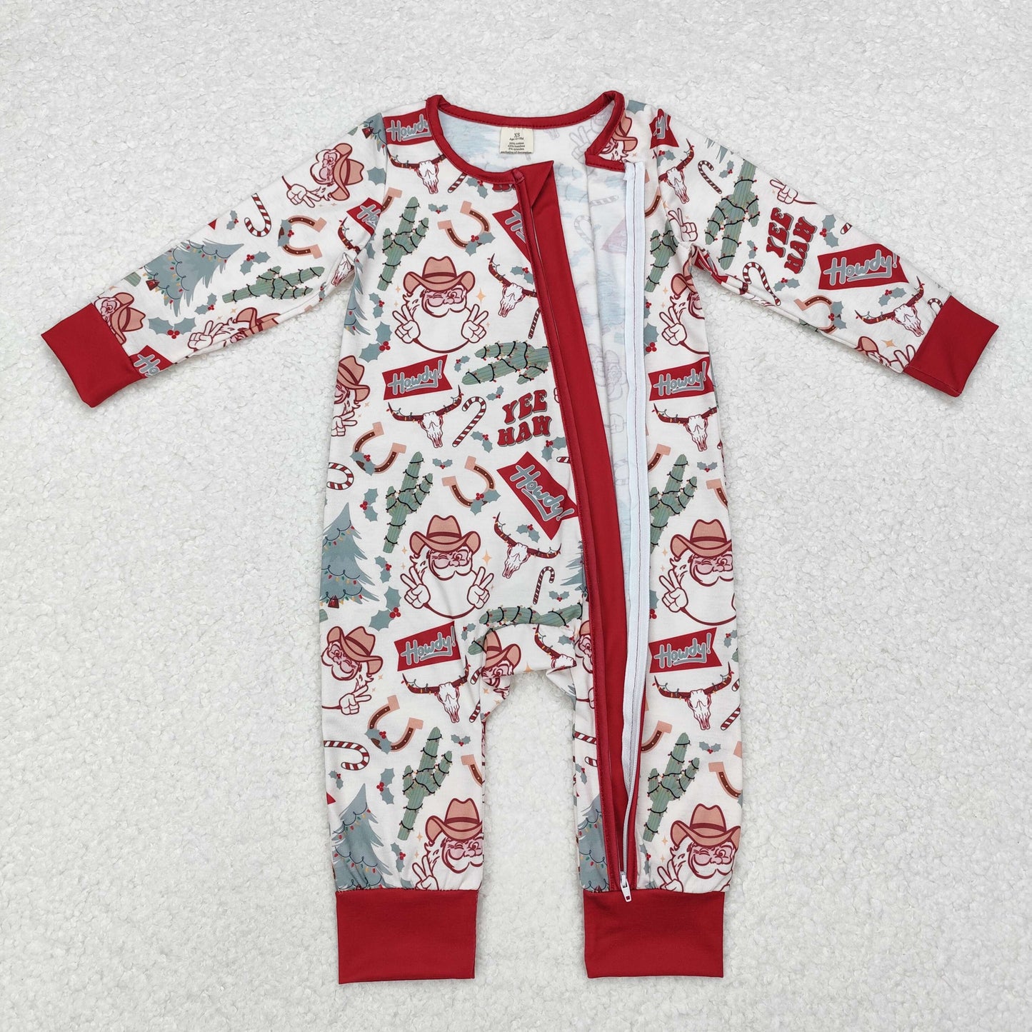 LR1278 BAMBOO Christmas santa western rodeo  sibling boy romper 202410 RTS