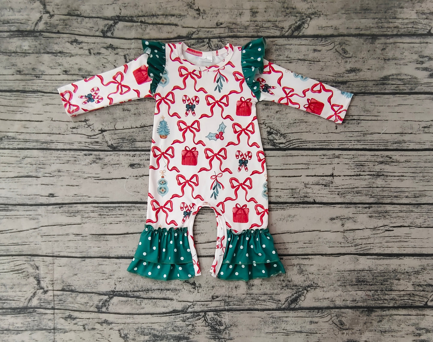 LR1285  Christmas bow sibling LR1254  girl romper 202409 RTS