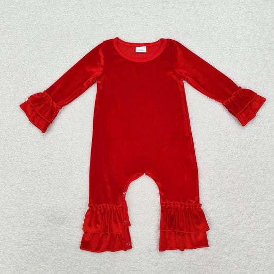 sibling LR1286 Velvet red girl  romper 202409 RTS