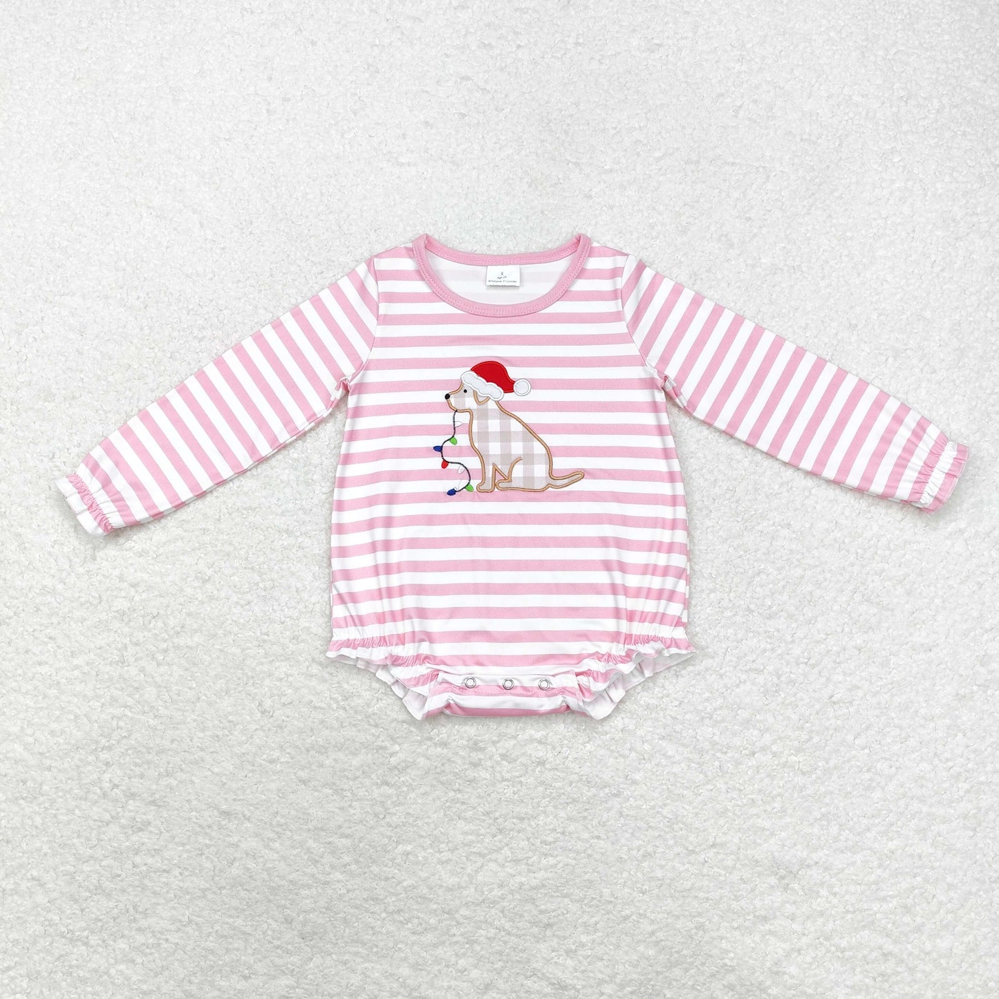 LR1306 Christmas hat dog embroidery girl romper 202408 RTS sibling