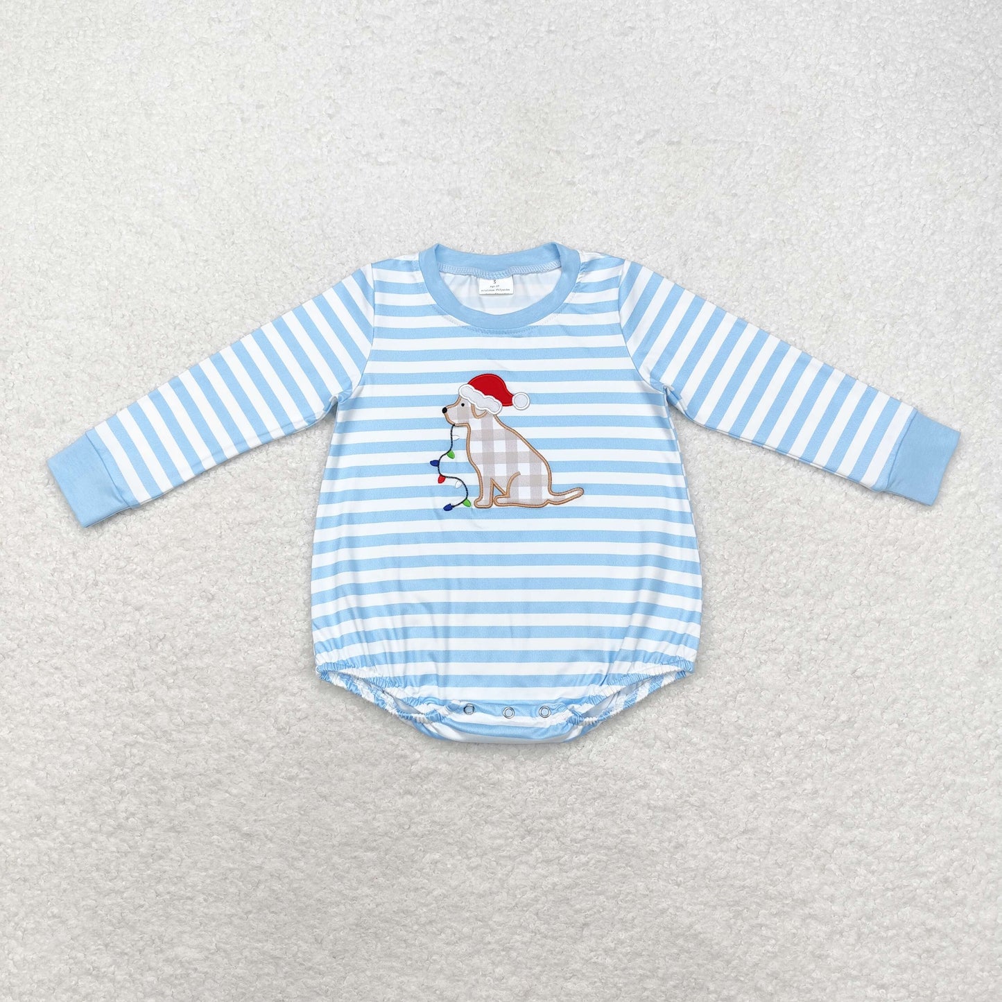 LR1307 Christmas hat dog embroidery blue boy romper 202408  sibling RTS